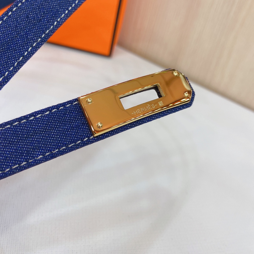 HERMES Kelly 18mm腰帶精钢五金 搭配牛仔布