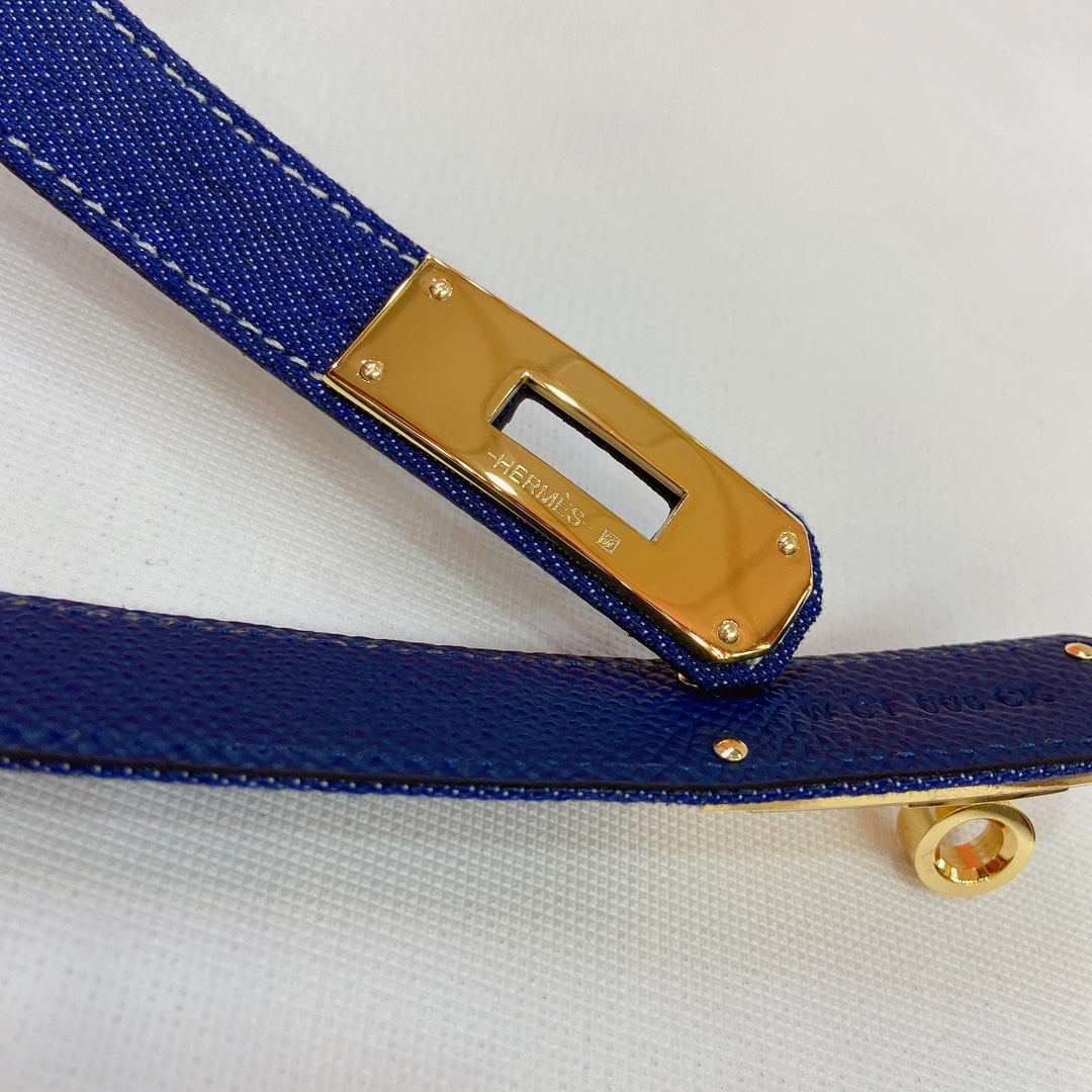 HERMES Kelly 18mm腰帶精钢五金 搭配牛仔布