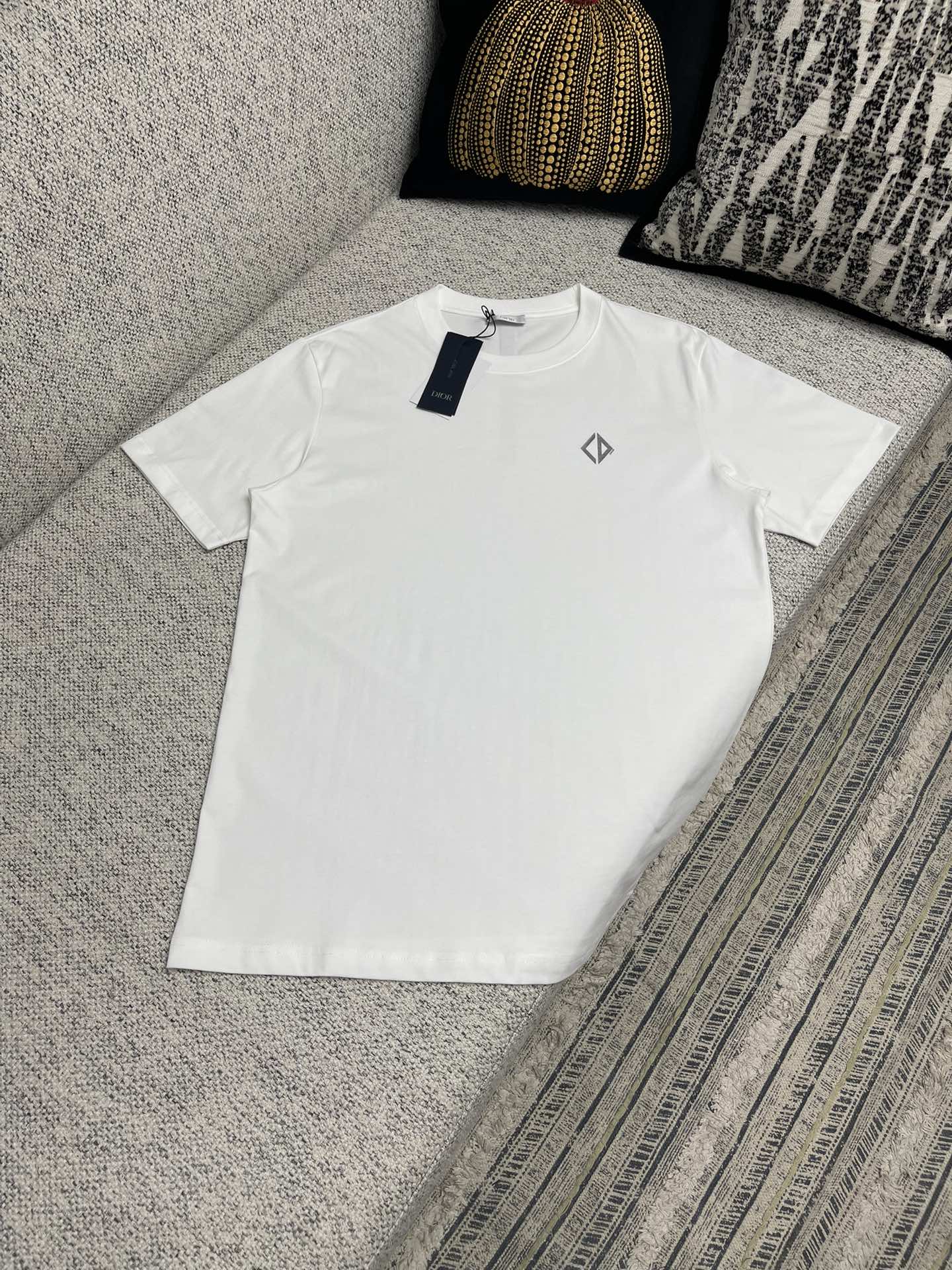 Dior CD Diamond White Cotton T-Shirt | Short Sleeve Crew Neck Tee 2 i1744357111 5086 0
