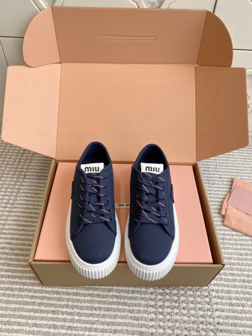 Miu Miu Washed Denim Platform Sneakers with Embroidered Logo, Blue, Size 35-40 1 Miu Miu Washed Denim Platform Sneakers with Embroidered Logo, Blue, Size 35-40
