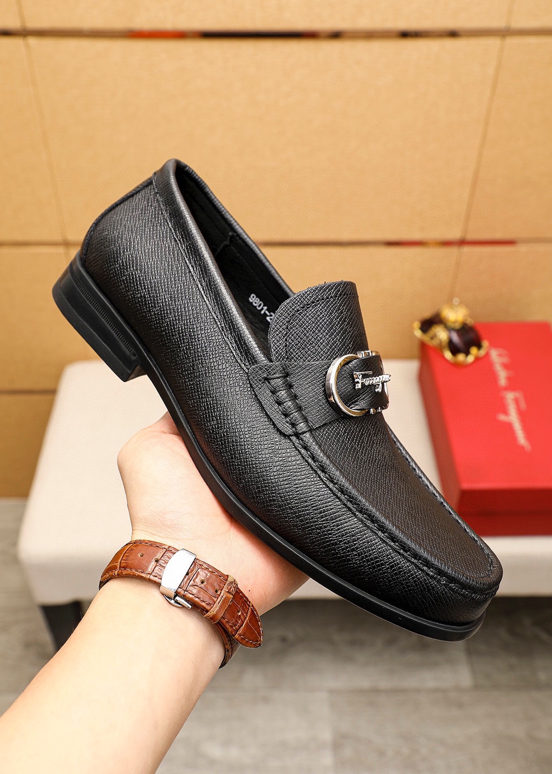 Salvatore Ferragamo Men's Black Leather Loafers with Buckle Detail, Sizes 38-44 7 i1744425164 364 5
