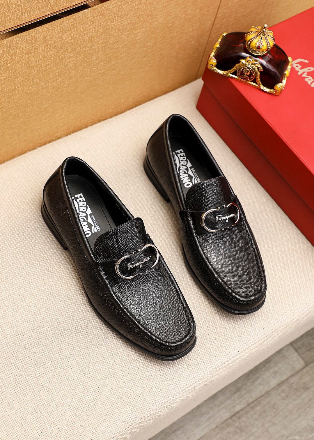 Salvatore Ferragamo Men's Black Leather Loafers with Buckle Detail, Sizes 38-44 2 i1744425164 4623 0