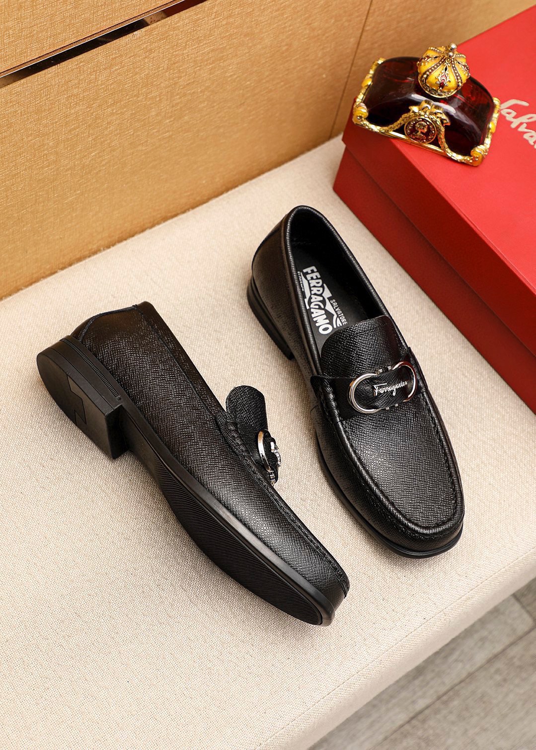 Salvatore Ferragamo Men's Black Leather Loafers with Buckle Detail, Sizes 38-44 4 i1744425164 8611 2