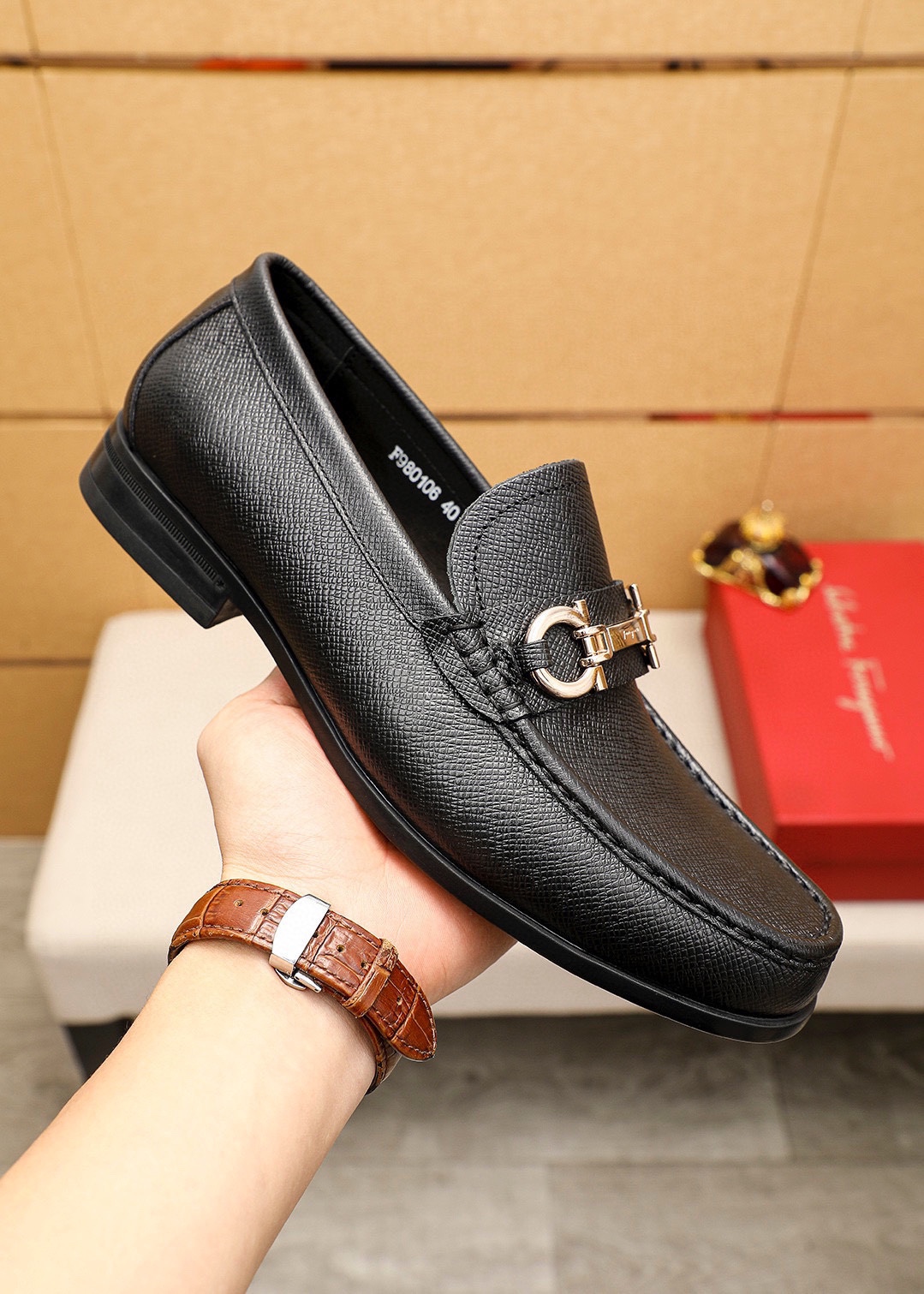 Salvatore Ferragamo Men's Leather Loafers with Metal Buckle - Classic Style 7 i1744425323 4192 5