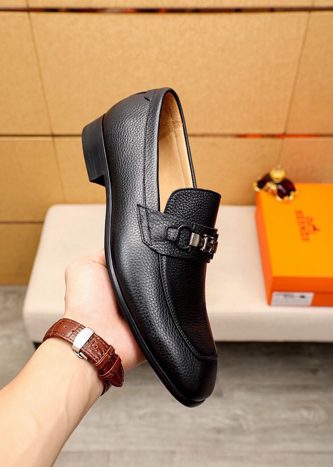 Hermes Men's Black Leather Loafers with Silver Buckle, Sizes 38-44 5 i1744426242 5423 3