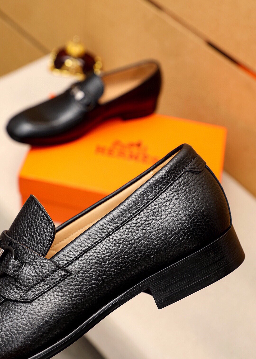 Hermes Men's Black Leather Loafers with Silver Buckle, Sizes 38-44 8 i1744426242 748 6