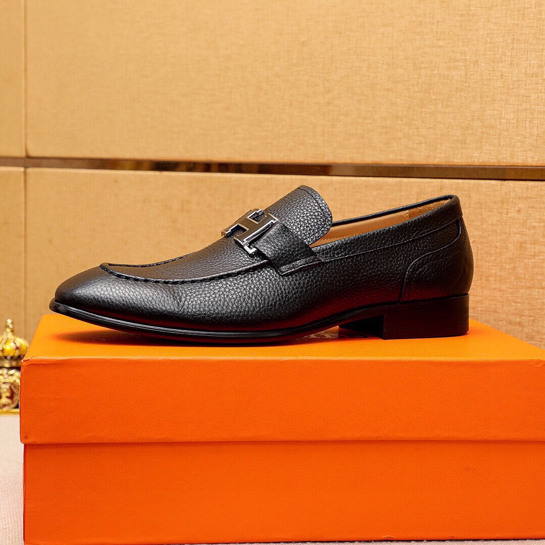 Hermes Men's Business Casual Leather Loafers, Size 38-44, Black 6 i1744426279 9081 4