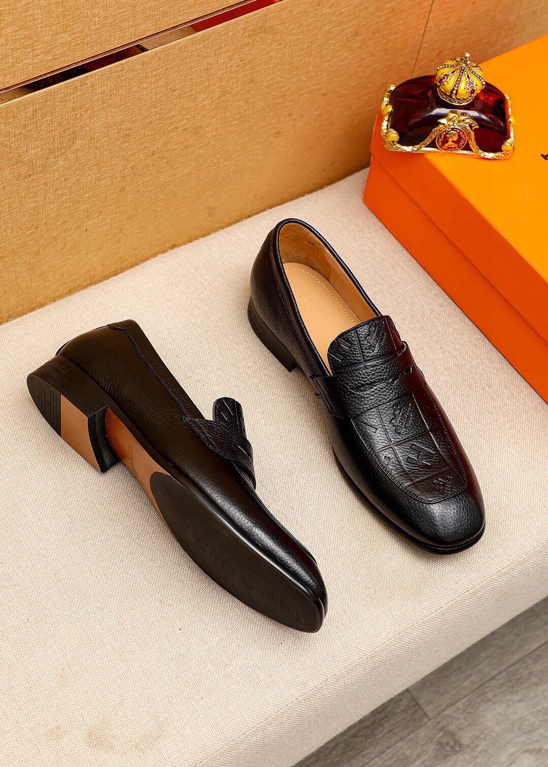 Hermes Men's Black Leather Loafers Business Casual Shoes Size 38-44 4 i1744426390 4910 2