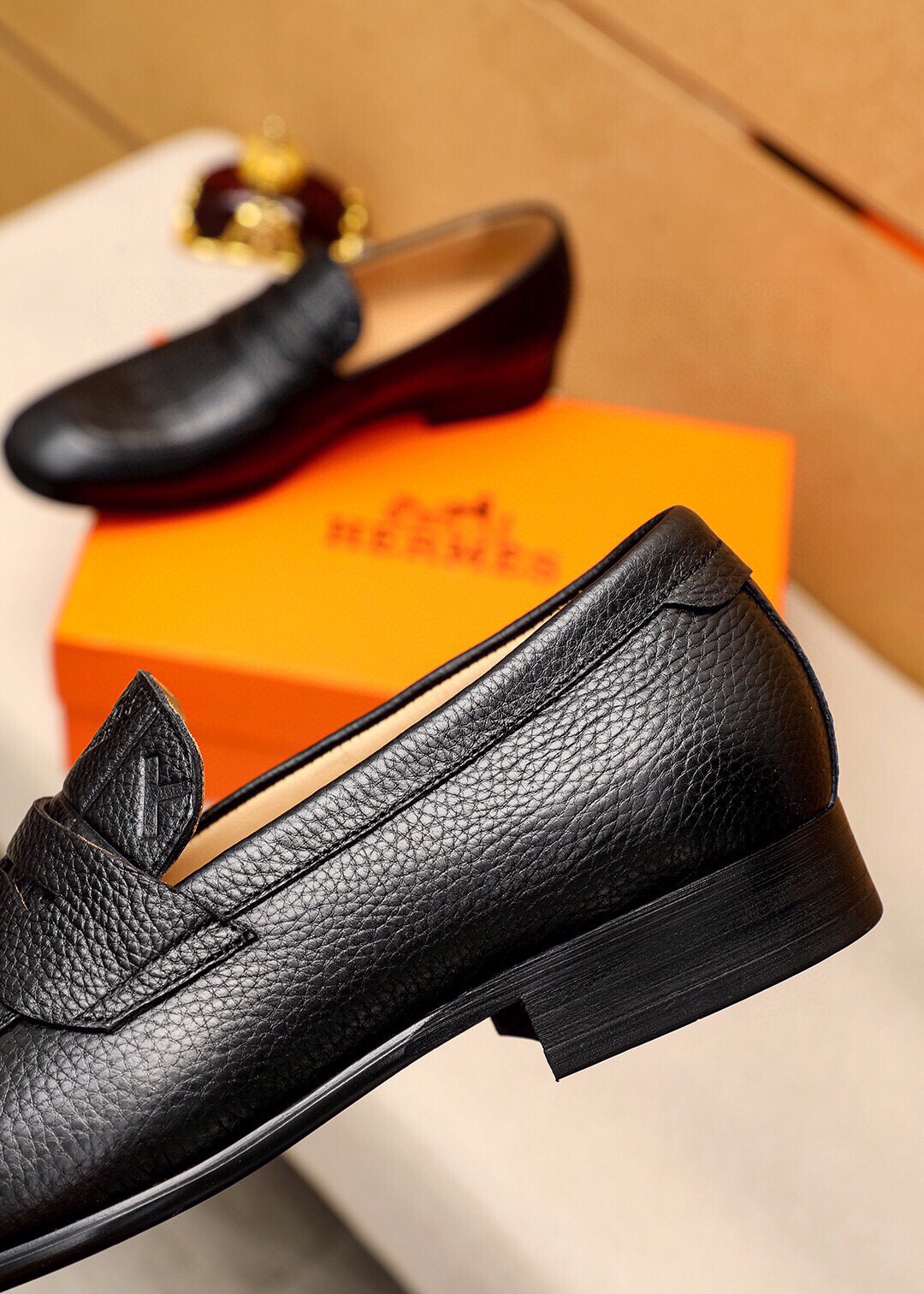 Hermes Men's Black Leather Loafers Business Casual Shoes Size 38-44 7 i1744426390 7253 5