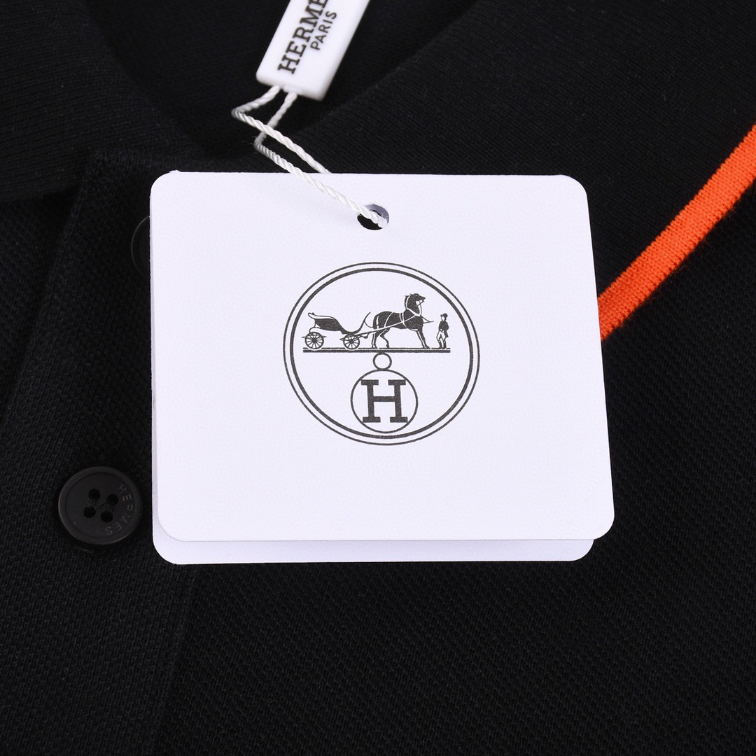 爱马仕/Hermes 夏季新款 经典字母刺绣橙条翻领短袖polo衫