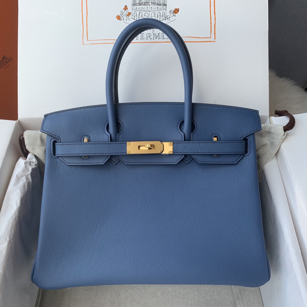 NO:698346,Birkin 30cm imported Esom leather, hand-stitched with wax thread [Agate Blue] gold and silver buckle ♀♀ Booking, Hermes, Hermes, Hermes,19860909Birkin 30cm 进口Esom皮 手工蜡线缝制【玛瑙蓝】金银扣♀♀ 预订,爱马仕,hermes,Hermes,,Bag
