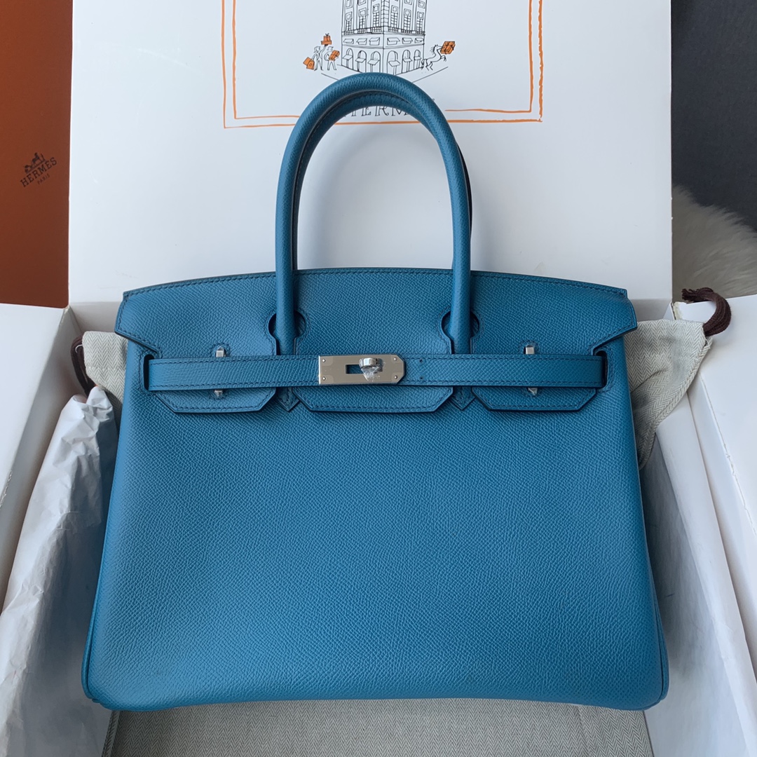 NO:698351,Birkin 30cm imported Esom leather hand-sewn with wax thread [Lake Blue] gold and silver buckle ♀♀ Reservation, Hermes, hermes, Hermes,19860909Birkin 30cm 进口Esom皮 手工蜡线缝制【湖水蓝】金银扣一枚♀♀ 预定,爱马仕,hermes,Hermes,,Bag