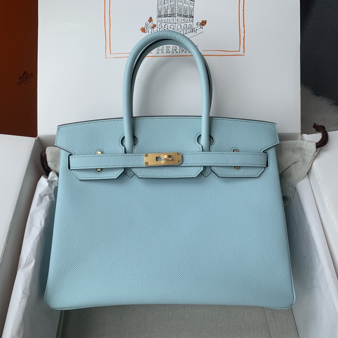 NO:698368,Birkin 30cm imported Esom leather hand-sewn with wax thread [macaron blue] gold and silver buckle ♀♀ Reservation, Hermes, hermes, Hermes,19860909Birkin 30cm 进口Esom皮 手工蜡线缝制【玛卡龙蓝】金银扣♀♀ 预定,爱马仕,hermes,Hermes,,Bag
