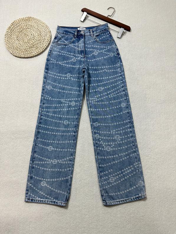 NO:331282,Chanel 2025 Spring and Summer New Model Laser Chain Burning Craft Pearl Pattern Jeans, Mid-waisted Straight Wide Legs Size 34-36-38, Chanel, Jeans, Alexander Wang19860909Chanel 2025 春夏新款 激光链条烧花工艺珍珠图案牛仔裤,中腰直筒阔腿裤 码数34-36-38,,chanel,jeans,alexander wang,Women's clothing