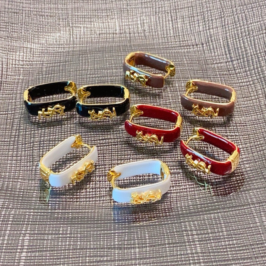 Saint Laurent 小红书推荐 新款YSL圣罗兰棕色、新年红色、白色、棕色耳钩耳环耳钉