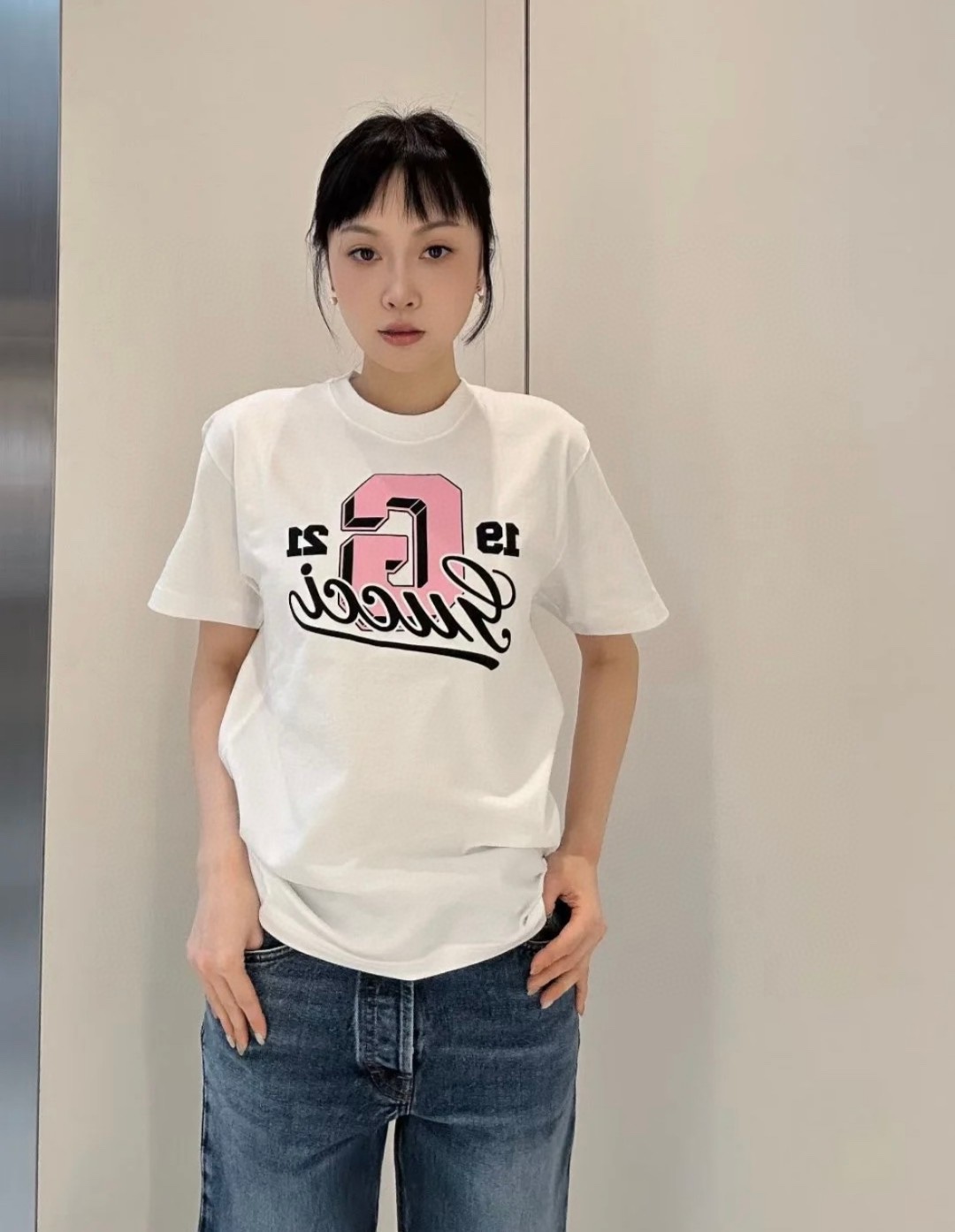 GUCCI/古驰 1922双G印花圆领T恤短袖 上身效果#