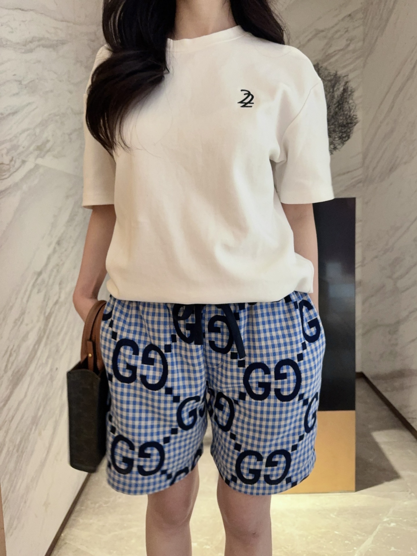 GUCCI/古驰 满印老花休闲短裤 上身效果#