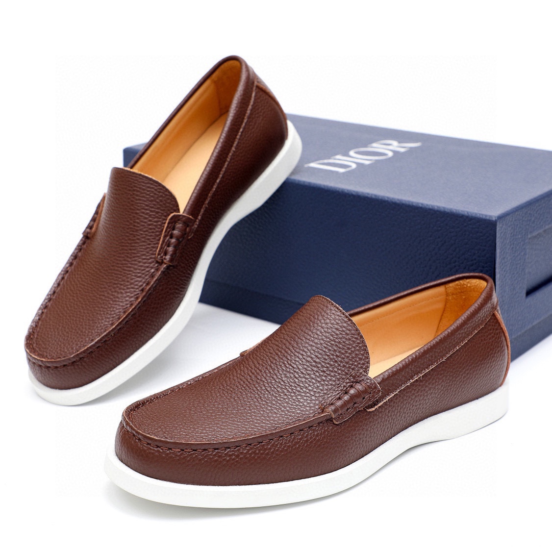 Dior Brown Leather Loafers for Men,Italian Calfskin,Rubber Sole,Size 38-44 2 i1744520399 7047 0