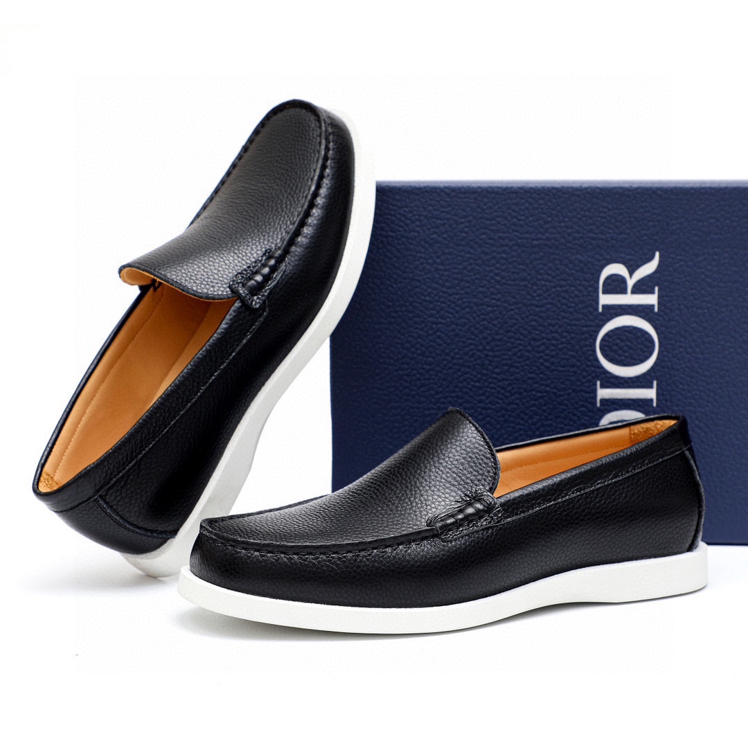 Dior Men's Black Leather Loafers With White Rubber Sole, Sizes 38-44 4 i1744520479 363 2