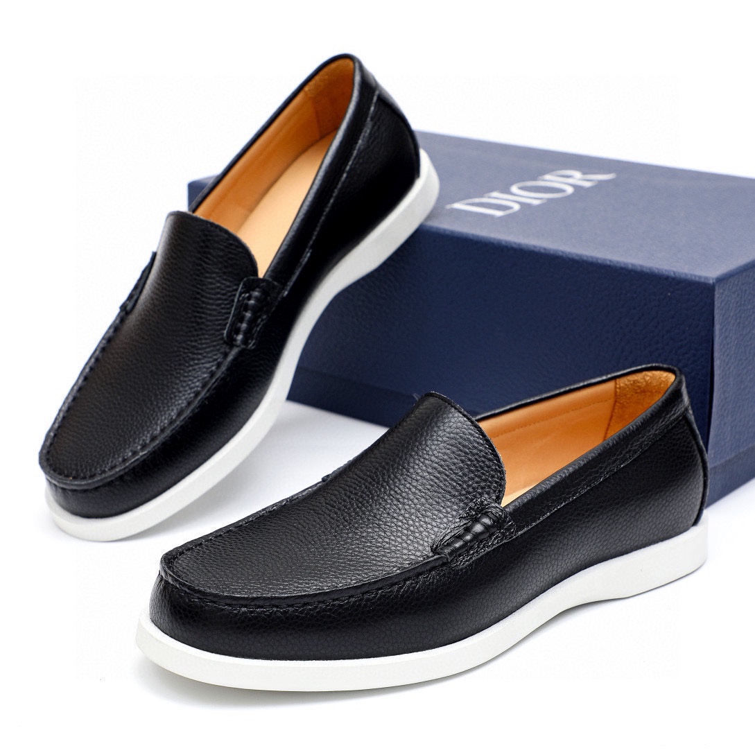 Dior Men's Black Leather Loafers With White Rubber Sole, Sizes 38-44 2 i1744520479 8349 0