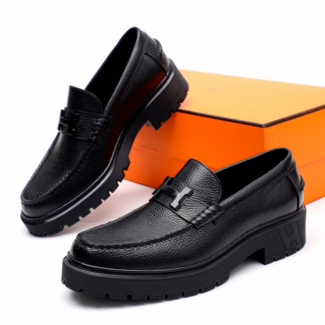 Hermes Men's Black Leather Mocassin Loafers with Gold Buckle Detail - Size 39-44 3 i1744521321 5295 1