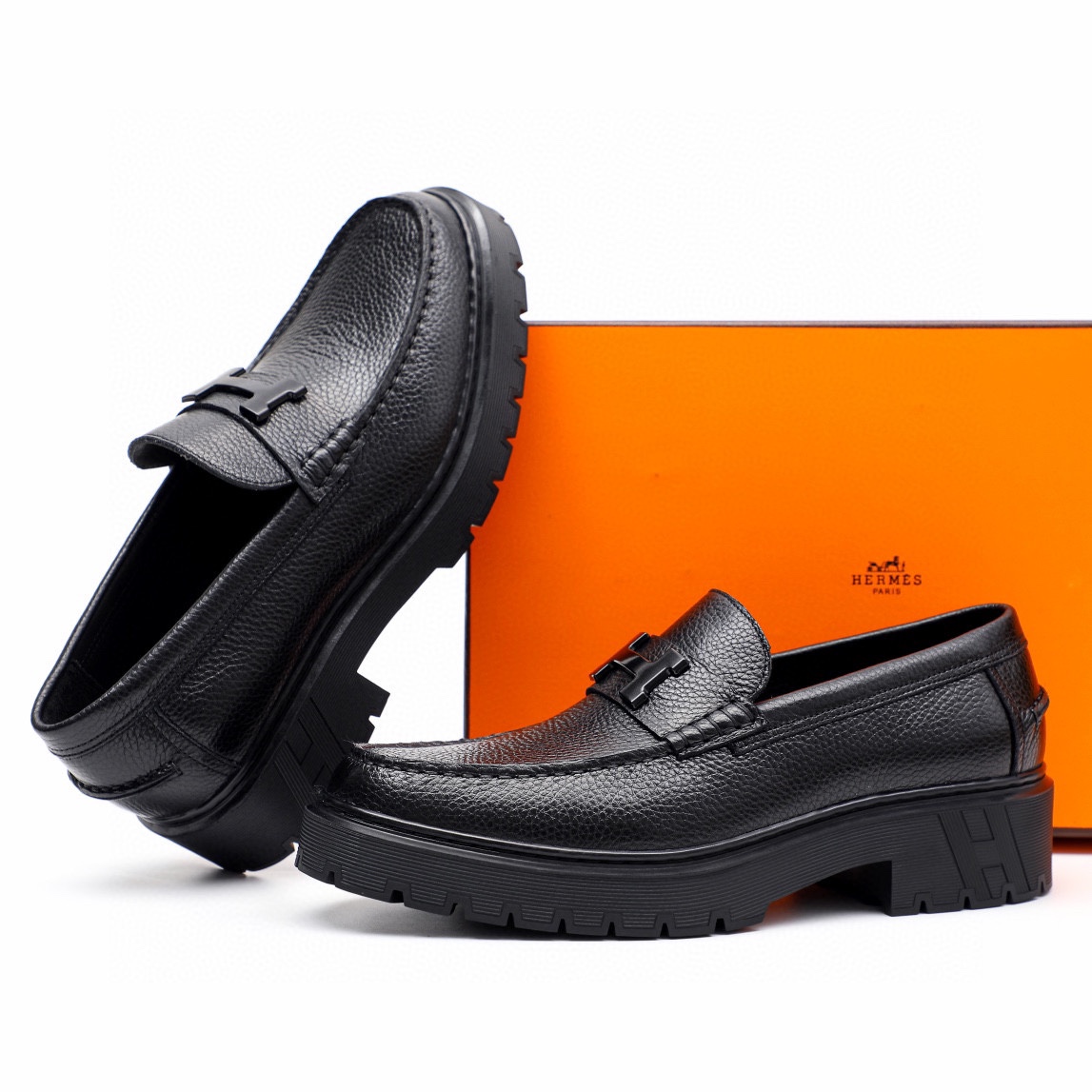 Hermes Men's Black Leather Mocassin Loafers with Gold Buckle Detail - Size 39-44 4 i1744521321 5741 2