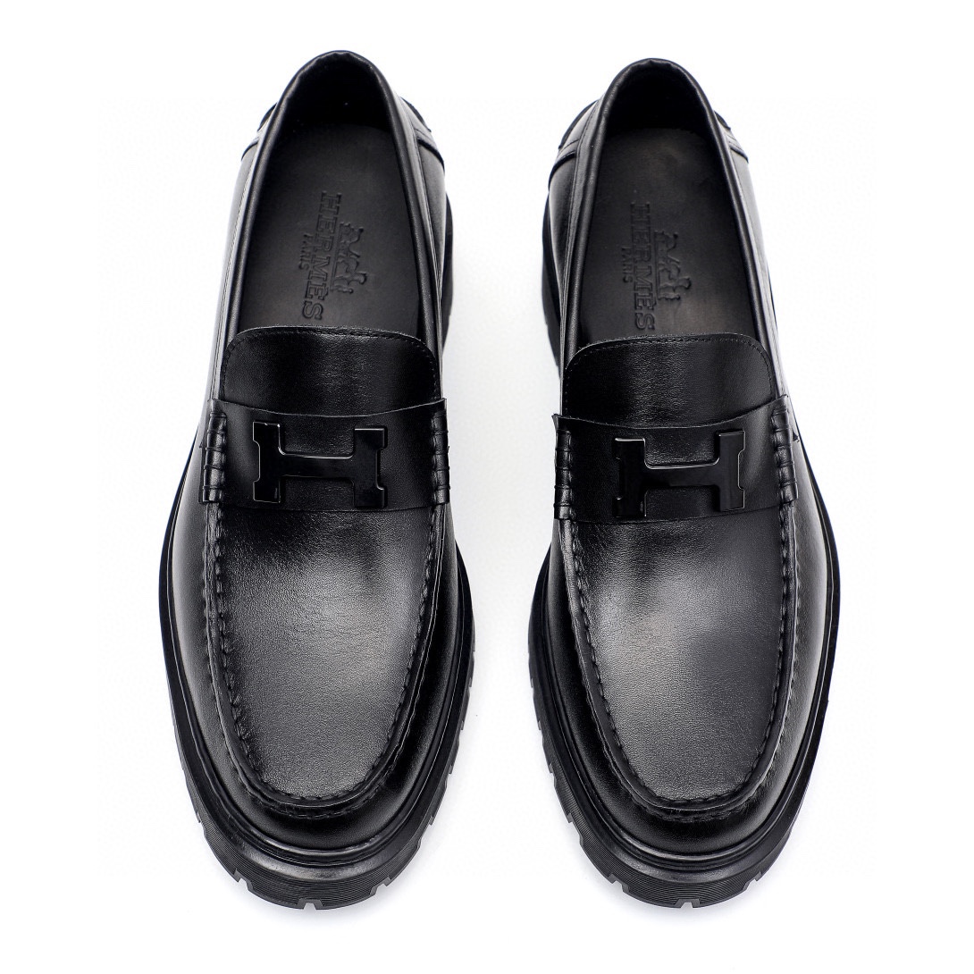 Hermes Men's Black Leather Mocassin Loafers with Gold Buckle Detail 6 i1744521405 6056 4