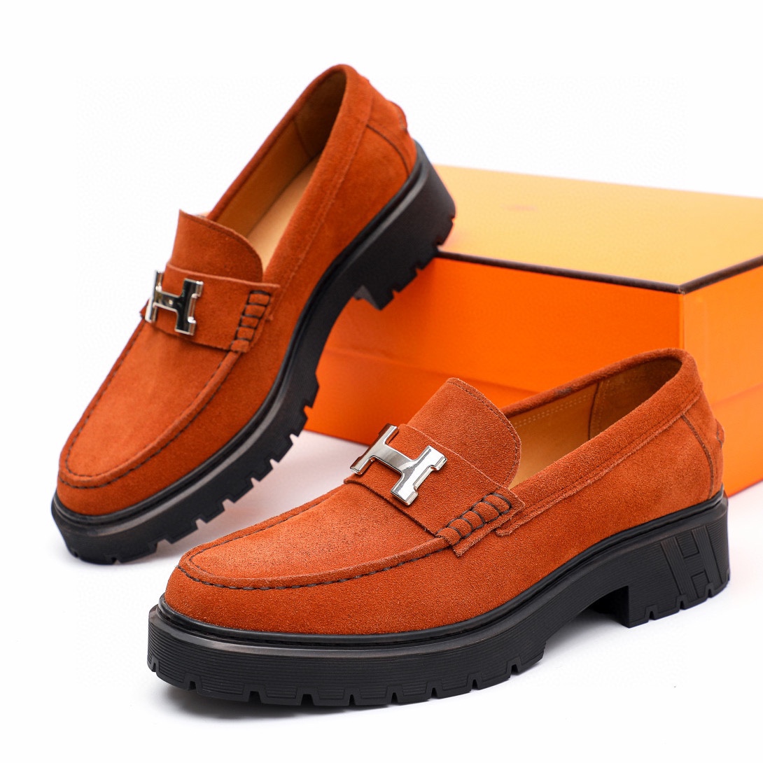 Hermès HEPMES Men's Mocassin Loafers in Orange Suede with Silver Buckle 3 i1744521437 1597 1