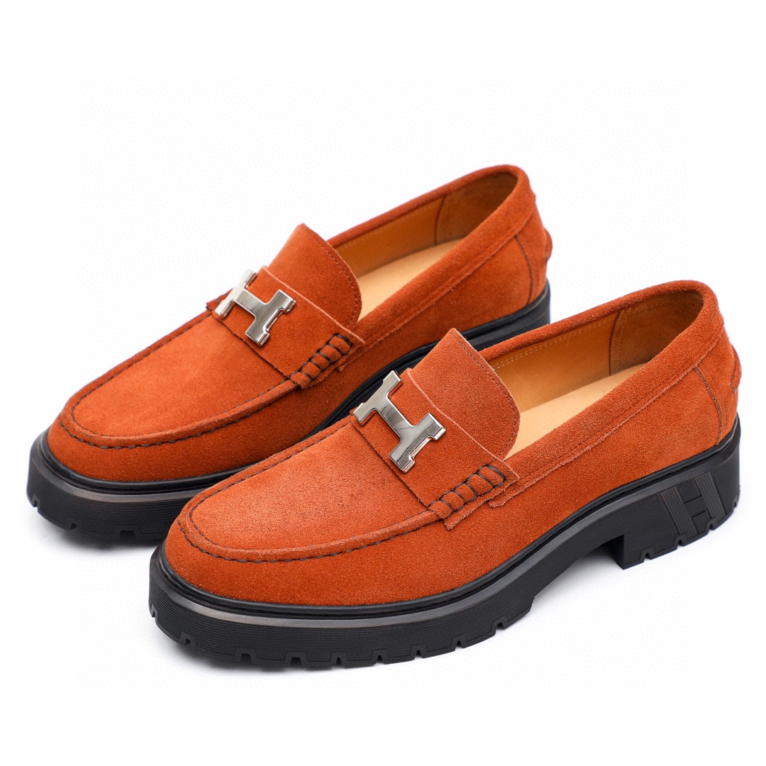 Hermès HEPMES Men's Mocassin Loafers in Orange Suede with Silver Buckle 5 i1744521437 8465 3