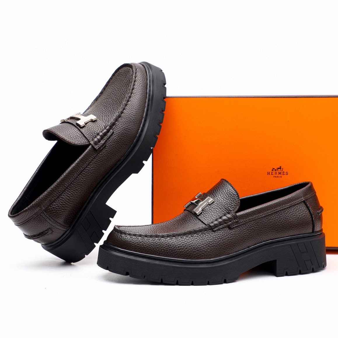 Hermes Mocassin Shoes with Leather Upper and Gancio Buckle, Brown, Size 39-44 4 i1744521504 4514 2