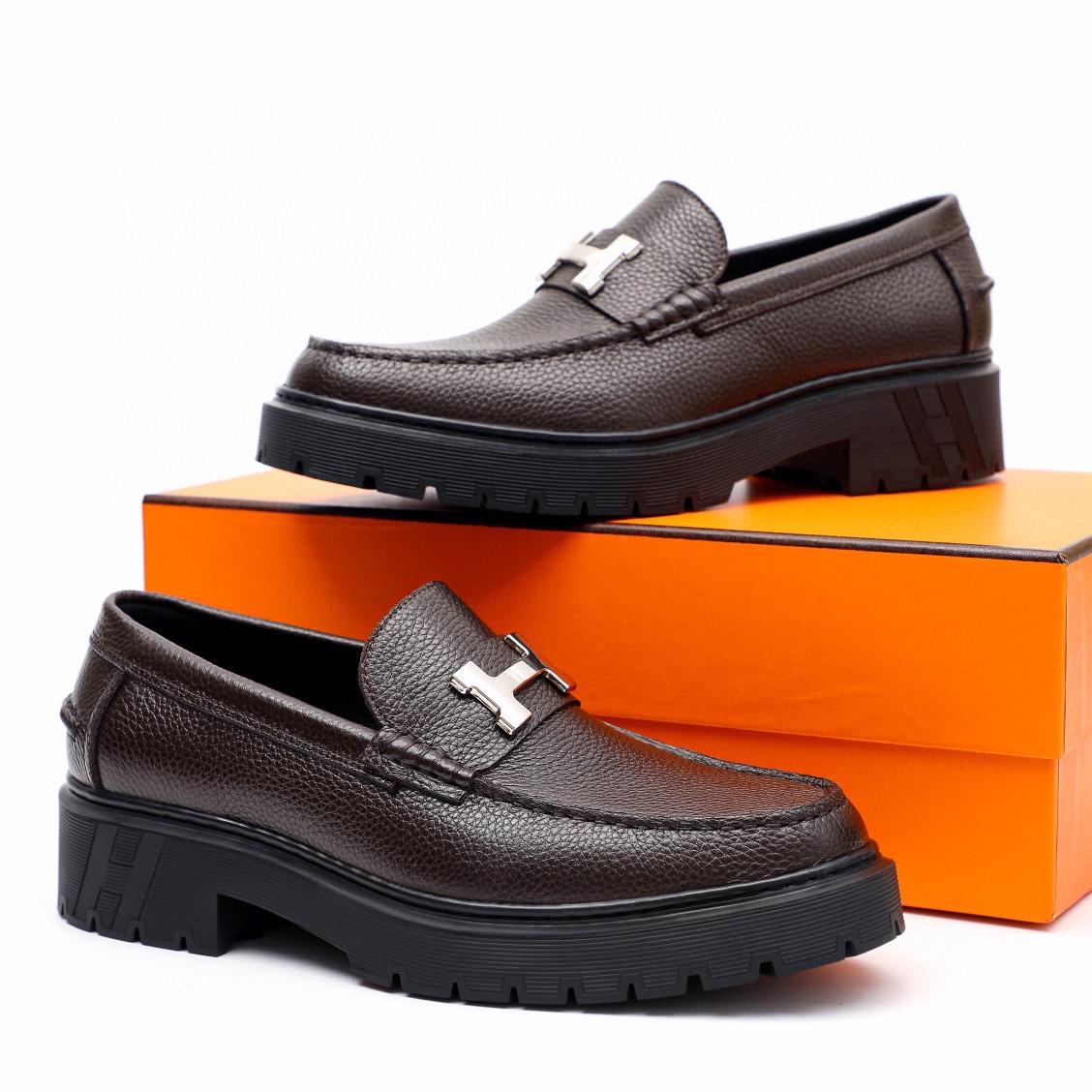 Hermes Mocassin Shoes with Leather Upper and Gancio Buckle, Brown, Size 39-44 2 i1744521504 5461 0
