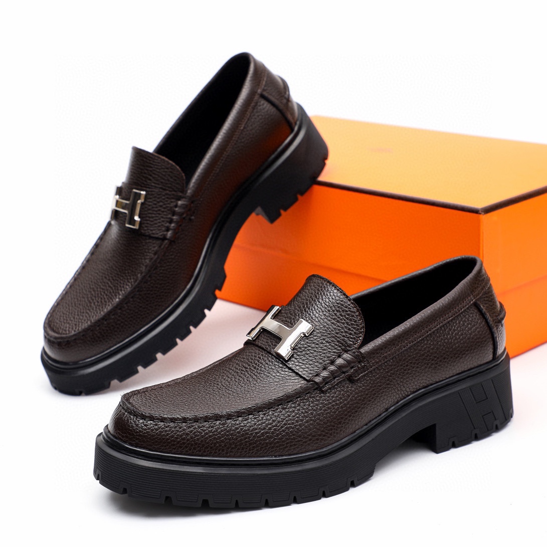 Hermes Mocassin Shoes with Leather Upper and Gancio Buckle, Brown, Size 39-44 3 i1744521504 9650 1