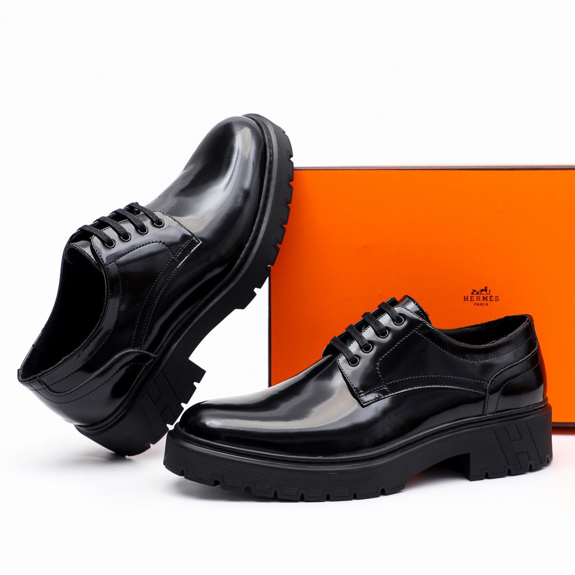 Hermes Men's Black Leather Lace-Up Dress Shoes with Gancio Detail 4 i1744521578 6543 2