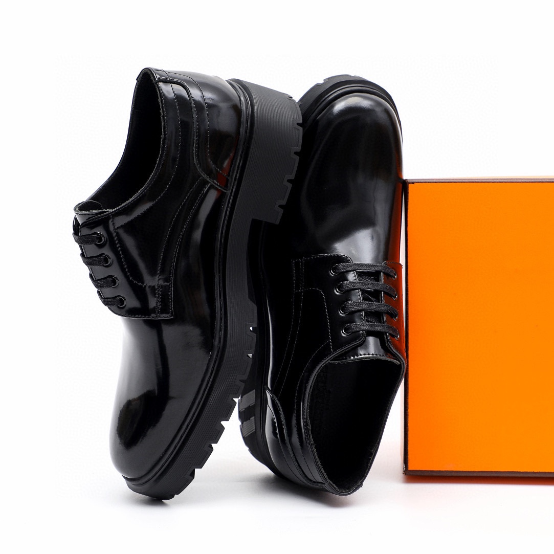 Hermes Men's Black Leather Lace-Up Dress Shoes with Gancio Detail 8 i1744521578 6592 6