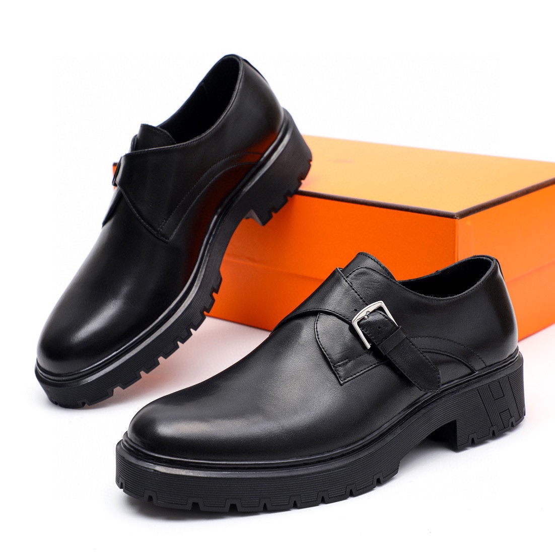 Hermes Men's Black Leather Monoclès Loafers Buckle Shoes 3 i1744521697 4973 1