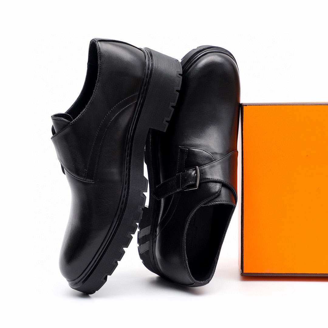 Hermes Men's Black Leather Monoclès Loafers Buckle Shoes 8 i1744521697 9299 6