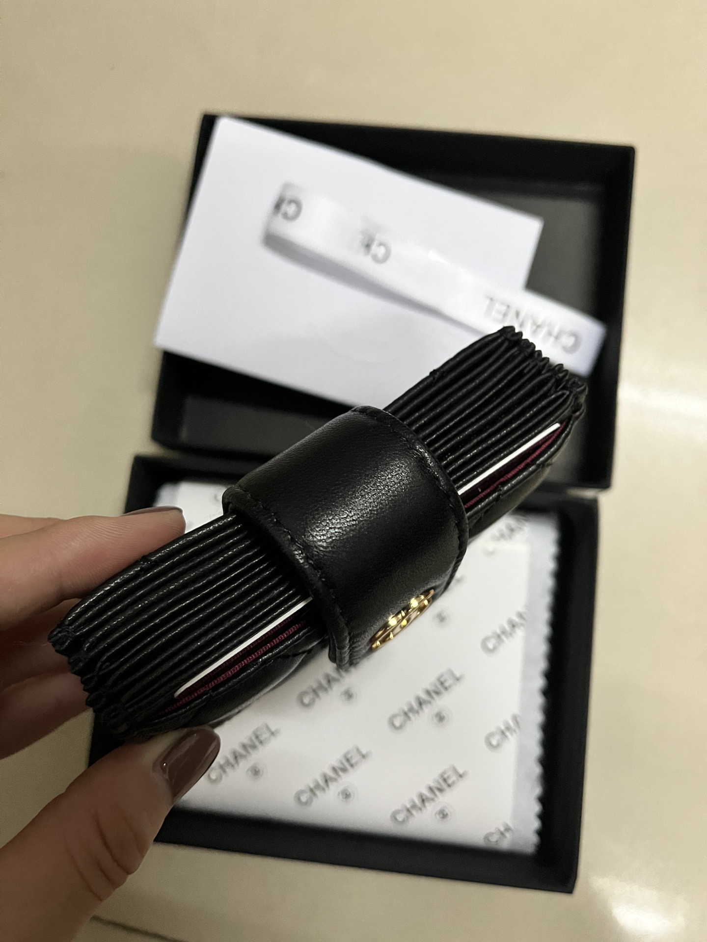 HANEL 小香風琴デザインカードケース 内外全皮仕様