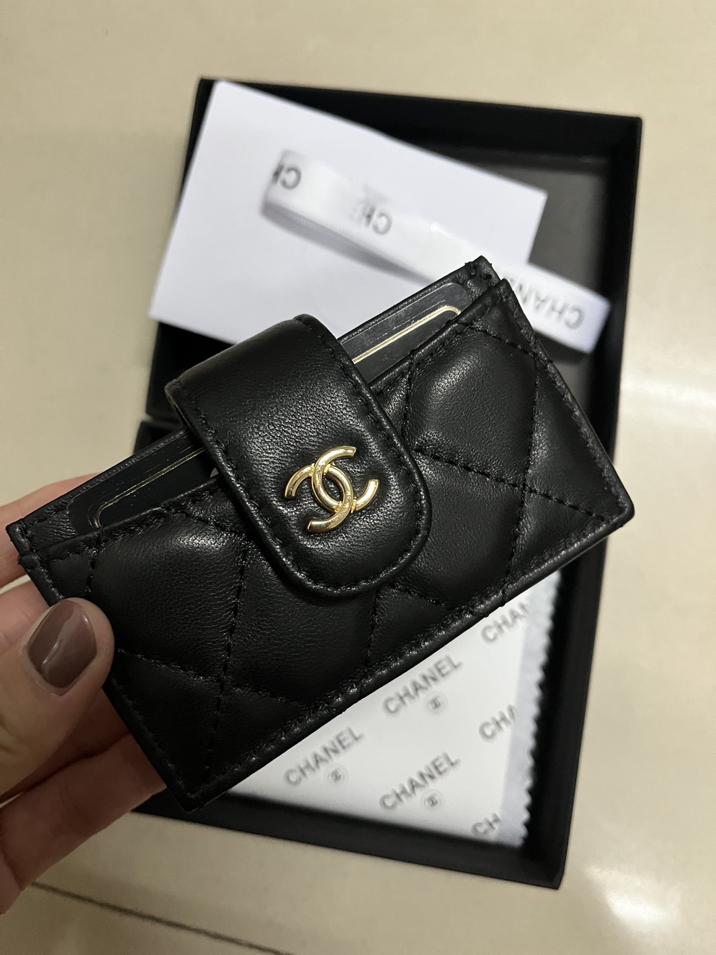 HANEL 小香風琴デザインカードケース 内外全皮仕様