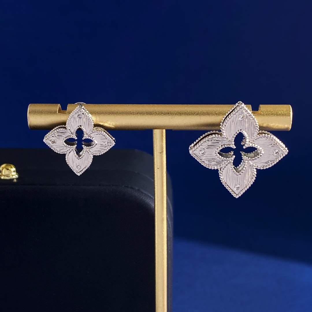 Boucles d'oreilles Roberto Coin Venetian Princess Or blanc 18 carats avec accents de diamants Diamètre de tige de 15 mm