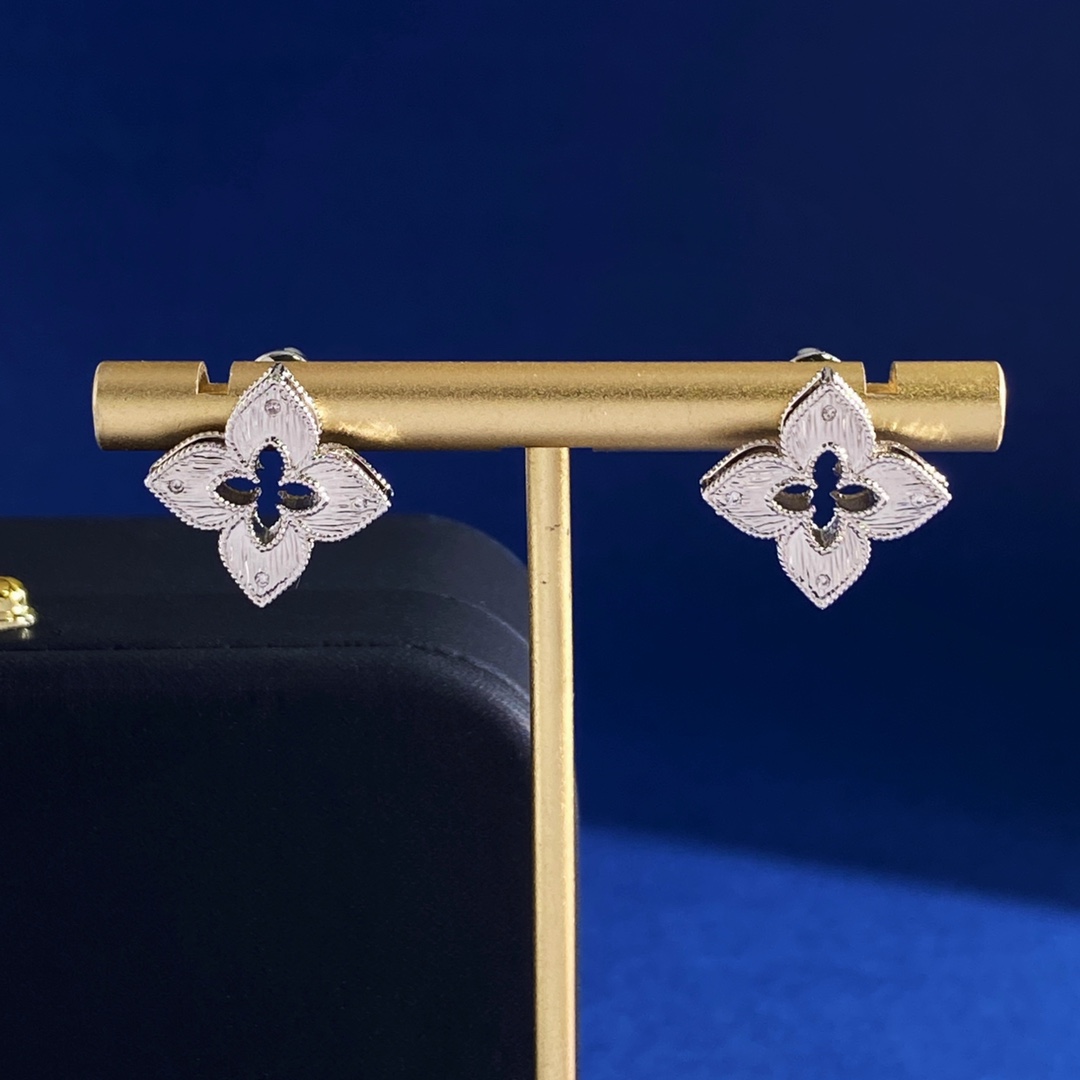 Boucles d'oreilles Roberto Coin Venetian Princess Or blanc 18 carats avec accents de diamants Diamètre de tige de 15 mm