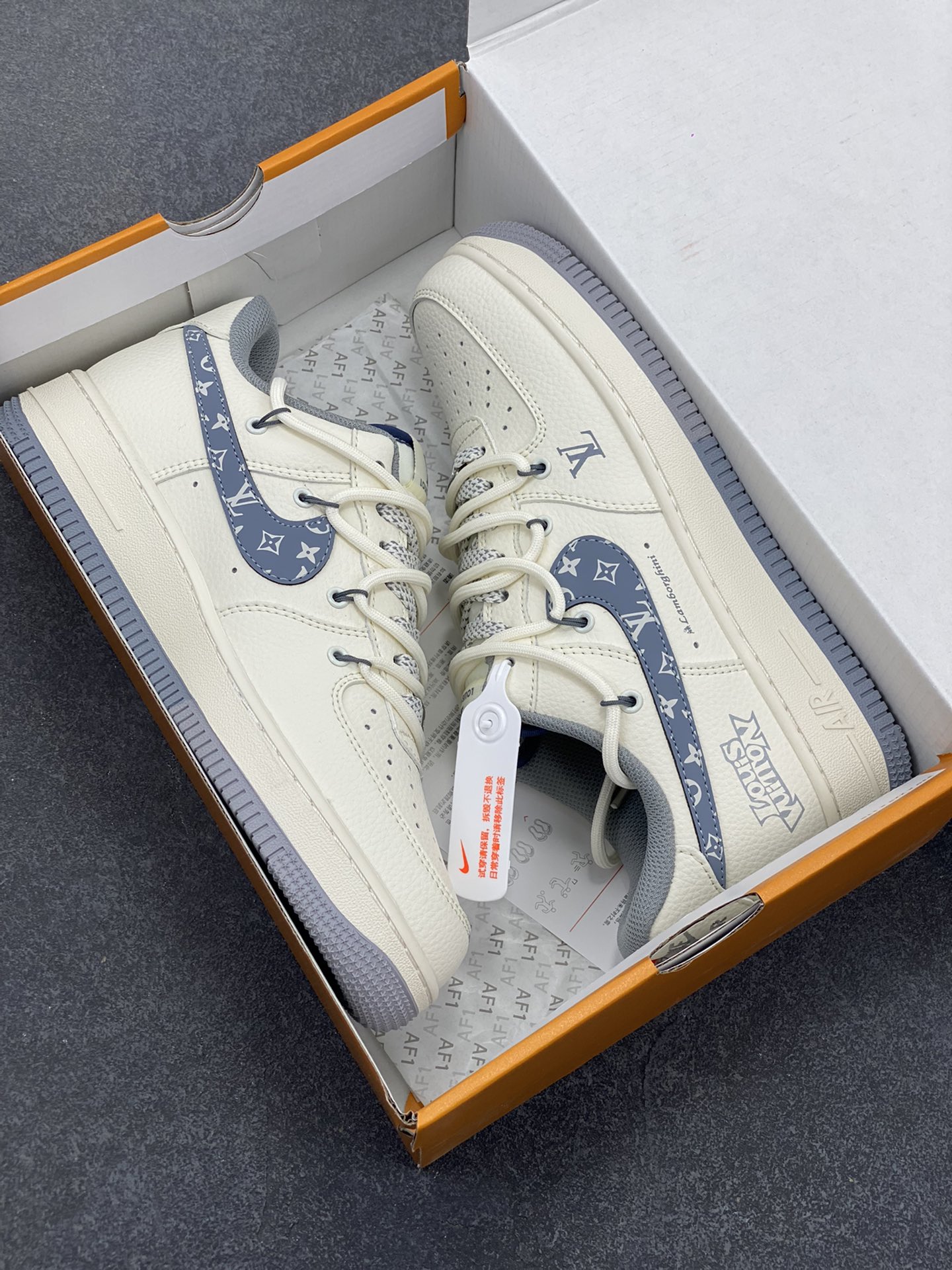 图片[9]-NIke Air Force 1 \’07 Low “LV联名——灰花纹抽绳”空军一号 低帮 运动鞋 休闲鞋 折边针车 工艺难度大 原楦头原纸板 原装鞋盒 定制五金配件 内置全掌气垫 原厂鞋底 货号：DM6868-065 尺码：36 36.5 37.5 38 38.5 39 40 40.5 41 42 42.5 43 44 44.5 45-选品中心