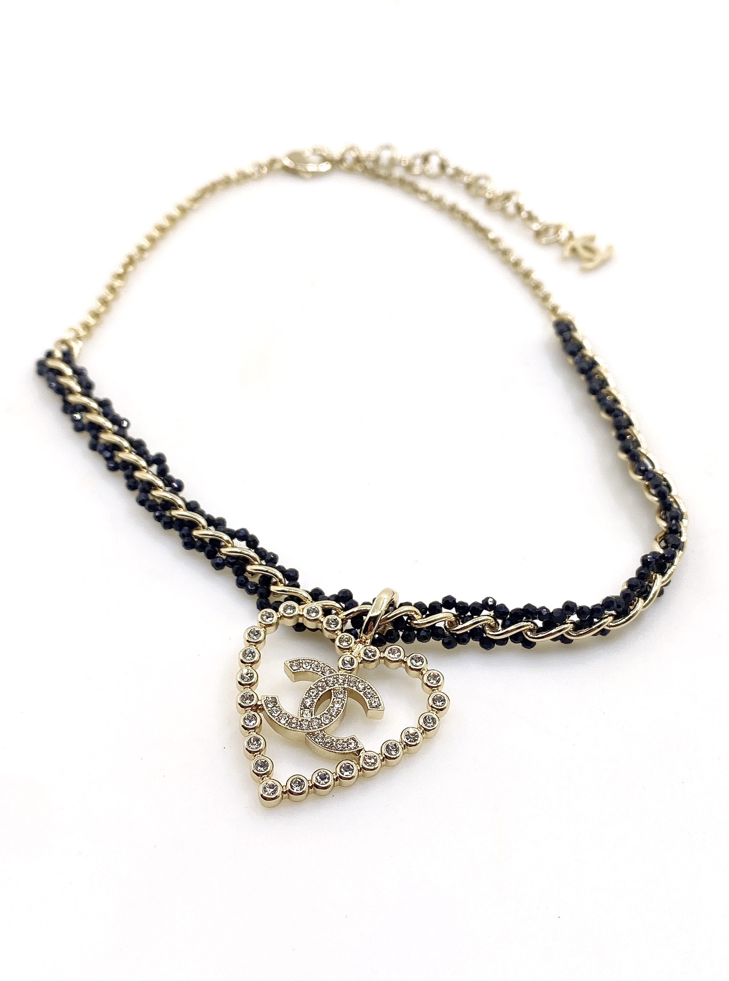 NO:111582,ch*nel latest light gold hollow love black diamond necklace] consistent ZP brass material, jewelry quality, necklace19860909ch*nel 最新款浅金镂空爱心黑钻项链】一致ZP黄铜材质,饰品精品,necklace,Jewelry