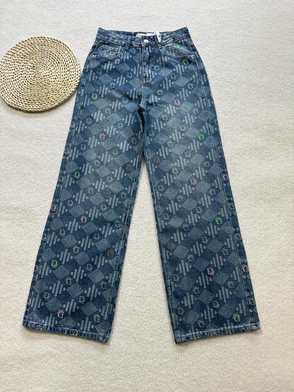 NO:331280,Dior 2025 summer new style diamond printed logo straight jeans color blue white SML, dior, jeans, alexander wang19860909Dior 2025 夏季新款 菱格印花Logo直筒牛仔裤 颜色蓝色 白色 码数SML,,dior,jeans,alexander wang,Women's clothing