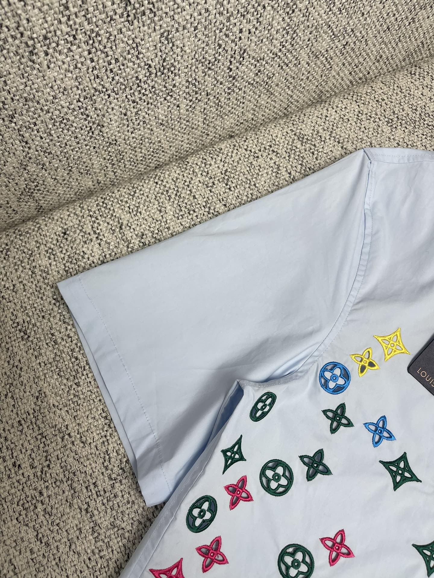 Louis Vuitton Poplin Embroidered Pocket Shirt, Short Sleeve, Light Blue 4 i1744619378 9272 3