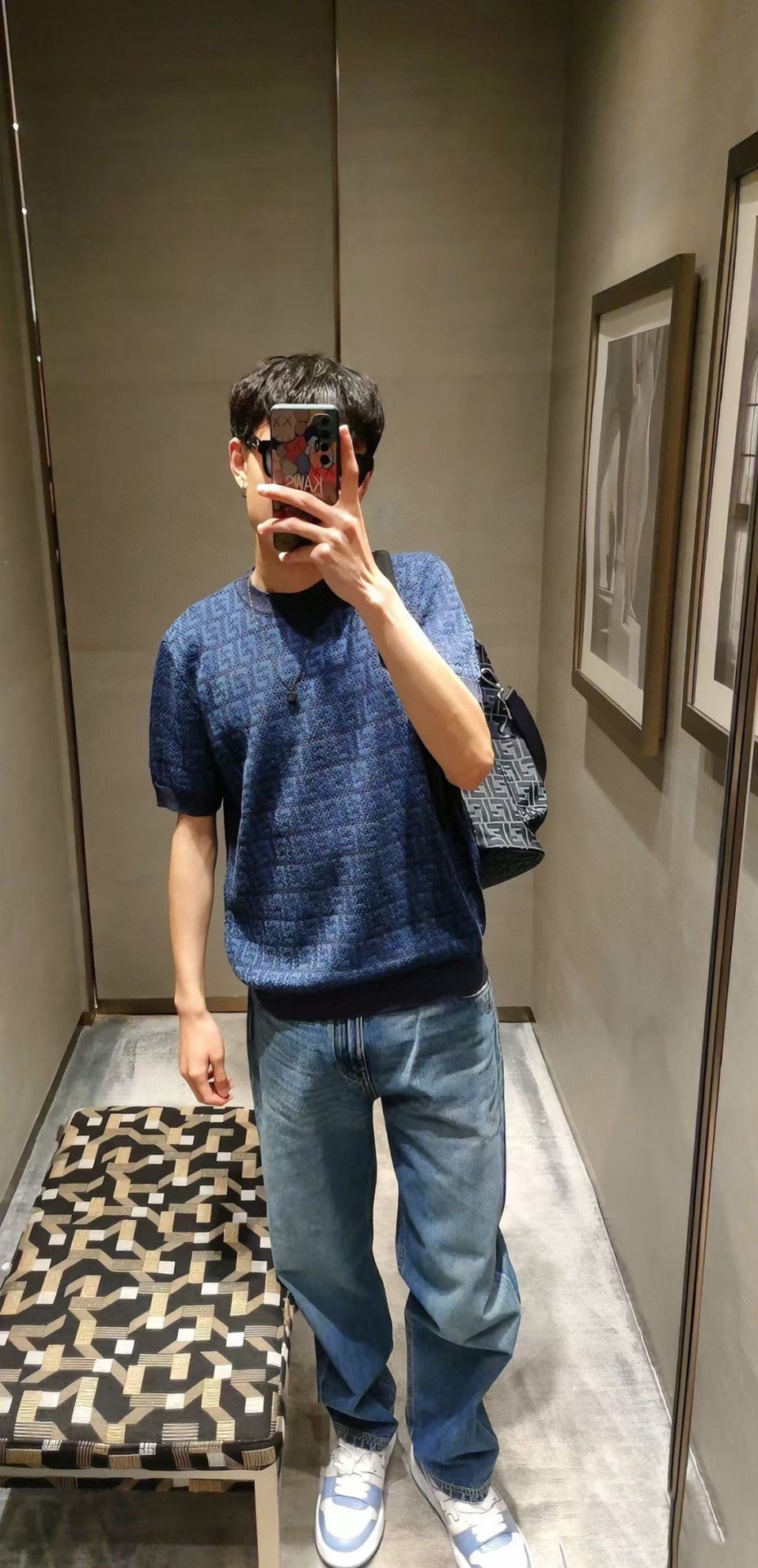 FENDI芬迪FD 双F Sellerid全印针织短袖T恤 上身效果#