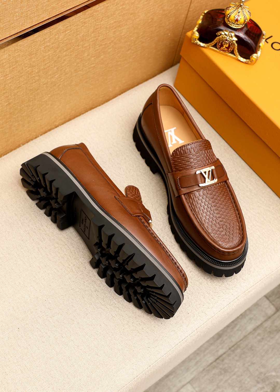 Louis Vuitton Brown Leather Loafers with Embossed Detailing and Silver Hardware 3 i1744683247 1038 1