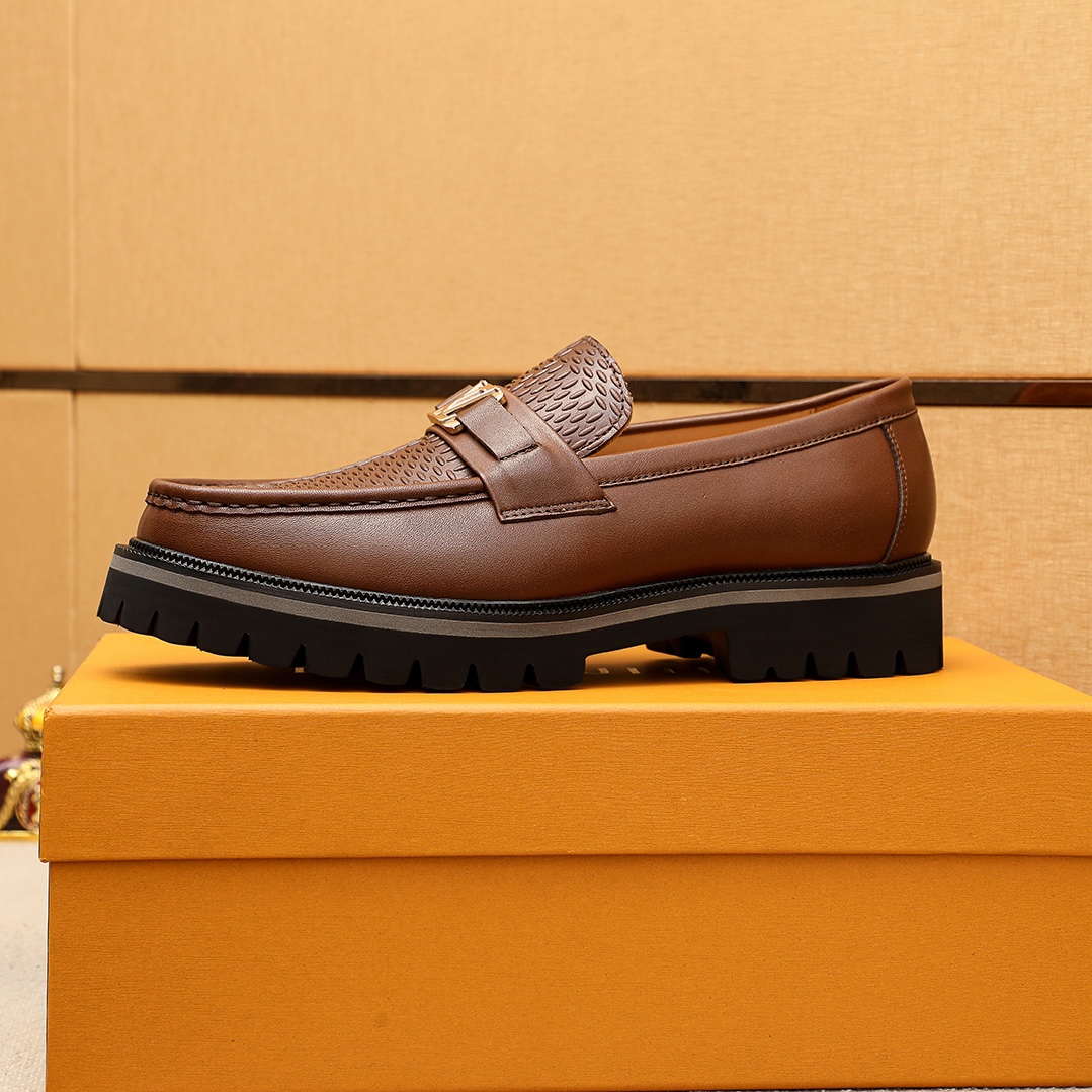 Louis Vuitton Brown Leather Loafers with Embossed Detailing and Silver Hardware 6 i1744683247 473 4