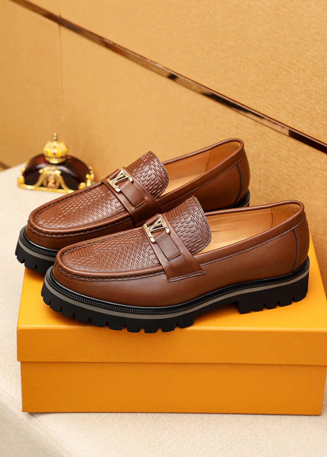 Louis Vuitton Brown Leather Loafers with Embossed Detailing and Silver Hardware 4 i1744683247 5747 2