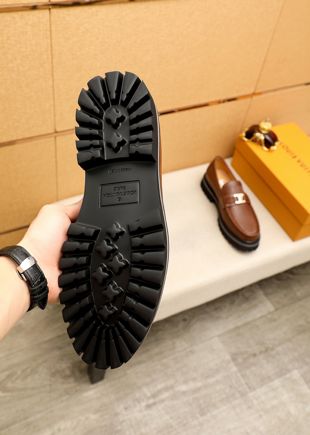 Louis Vuitton Brown Leather Loafers with Embossed Detailing and Silver Hardware 10 i1744683247 9197 8