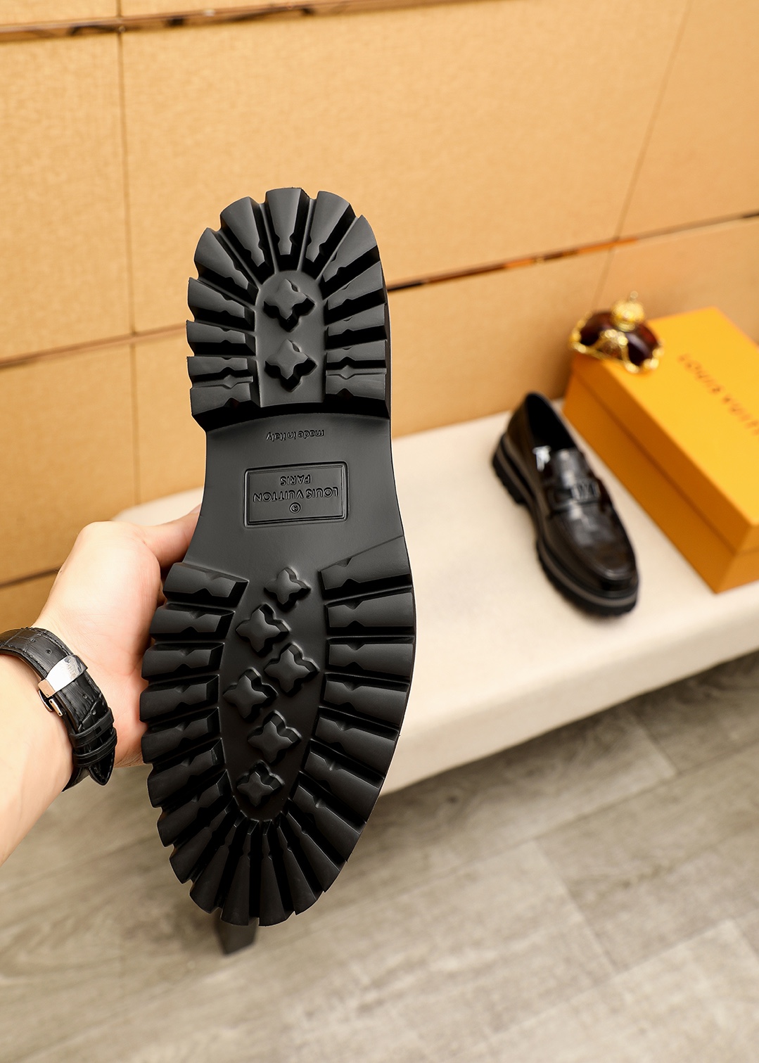 Louis Vuitton Leather Loafers with Embossed Checkered Pattern and Lug Sole 10 i1744683717 2041 8